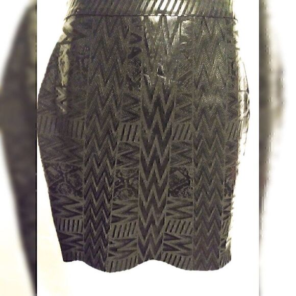 Black Metallic Leather Bandage Skirt Geometric Mini Bodycon High Waist Skirt S - Picture 12 of 12